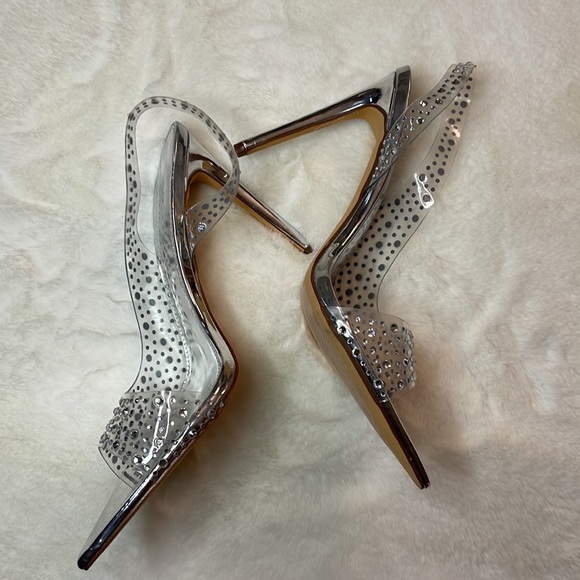 Pointed Silver Rhinestone Vinyl pump - Picture 6 of 7